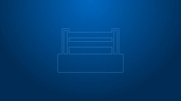 ホワイトラインボクシングリングアイコンは青の背景に隔離されています。4Kビデオモーショングラフィックアニメーション — ストック動画