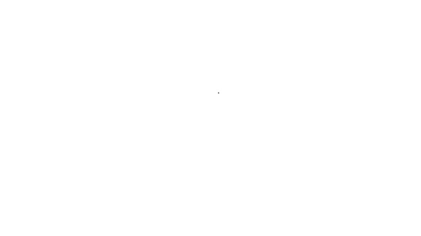 Черная линия Dumbbell значок изолирован на белом фоне. Подтягивание мышц, фитнес штанга, спортивный инвентарь. Видеографическая анимация 4K — стоковое видео