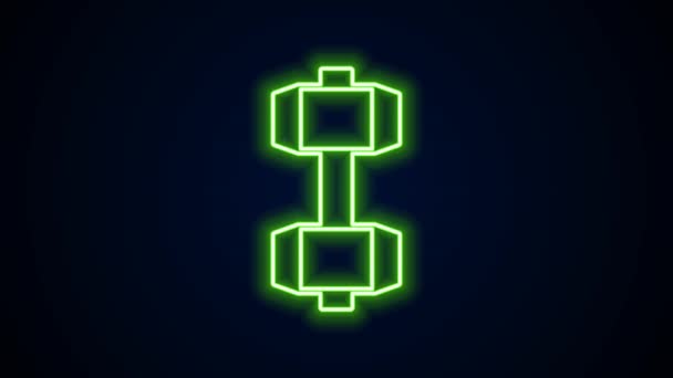 Linea neon luminosa icona Dumbbell isolata su sfondo nero. Sollevamento muscolare, bilanciere fitness, attrezzature sportive. Animazione grafica 4K Video motion — Video Stock