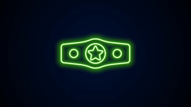 Leuchtendes neonfarbenes Boxgürtel-Symbol isoliert auf schwarzem Hintergrund. Boxweltmeister im Gürtelboxen. 4K Video Motion Grafik Animation — Stockvideo