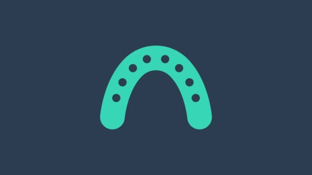 Turquoise Mouth guard boxer icon isolated on blue background. 4K Video motion graphic animation — Stockvideo