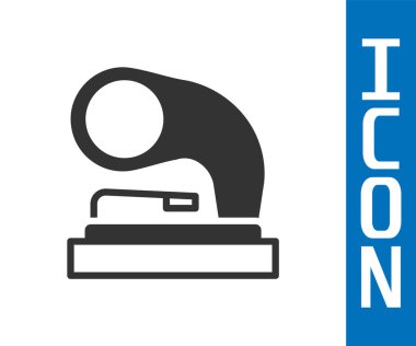 Eski gri gramofon simgesi beyaz arkaplanda izole edilmiş. Vektör