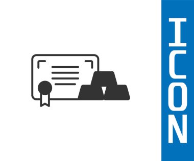 Beyaz arkaplanda sertifika simgesi olan gri altın çubuklar. Bankacılık işi konsepti. Vektör