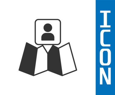 Beyaz arkaplanda konum belirleyici simgesi olan gri katlı harita. Vektör