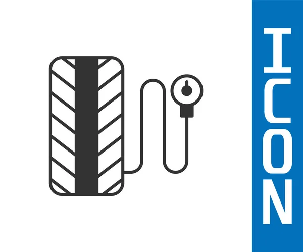 Icono del manómetro Grey Tire aislado sobre fondo blanco. Comprobando la presión de los neumáticos. Calibre, manómetro. Concepto de coche seguro. Vector — Vector de stock