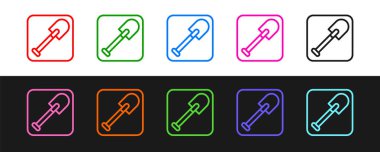 Kürek simgesini siyah beyaz arkaplanda izole et. Bahçe aletleri. Bahçecilik, tarım, çiftçilik aleti. Vektör