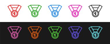 Altın madalya ikonu siyah beyaz arka planda izole edildi. Kazanan sembol. Vektör