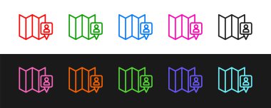 Siyah ve beyaz arkaplanda izole edilmiş konum imleci simgesi ile çizgi haritasını ayarla. Vektör