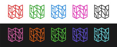 Katlanmış harita simgesini siyah ve beyaz arkaplanda izole et. Vektör