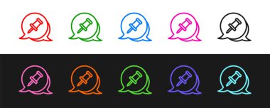 Siyah ve beyaz arkaplanda itme simgesini ayarla. Raptiye işareti. Vektör