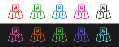 Siyah ve beyaz arkaplanda izole edilmiş konum imleci simgesi ile çizgi haritasını ayarla. Vektör