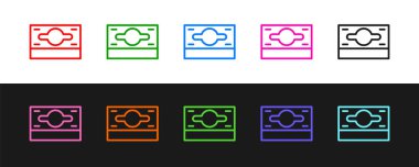 Çizgi Stacks kağıt para para ikonu siyah beyaz arka plan izole. Para desteleri. Para birimi. Vektör