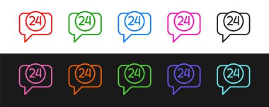 Hattı ayarla Telefon 24 saat destek ikonu siyah beyaz arkaplanda izole edildi. Tüm gün müşteri destek merkezi. Tam zamanlı çağrı servisi. Vektör