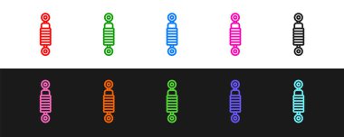 Siyah ve beyaz arkaplanda izole edilmiş şok emici simgesini ayarla. Vektör