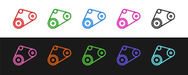 Çizgi zamanlama kemeri simgesi siyah ve beyaz arkaplanda izole edildi. Vektör