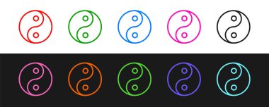 Siyah beyaz arkaplanda Yin Yang sembolü ve denge simgesini izole et. Vektör