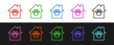 Pet House simgesini siyah beyaz arkaplanda izole et. Vektör