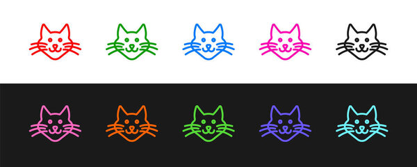 Set line Cat icon isolated on black and white background. Vector