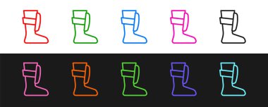 Siyah ve beyaz arka planda izole edilmiş Sport Boks Ayakkabısı simgesi belirle. Güreş ayakkabıları. Vektör