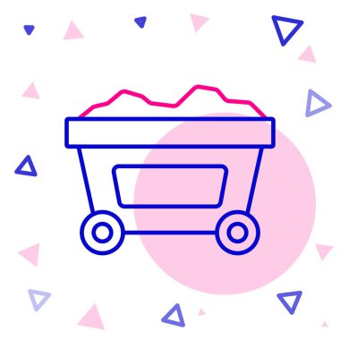 Altın ikonlu maden arabası beyaz arka planda izole edilmiş. Renkli taslak konsepti. Vektör