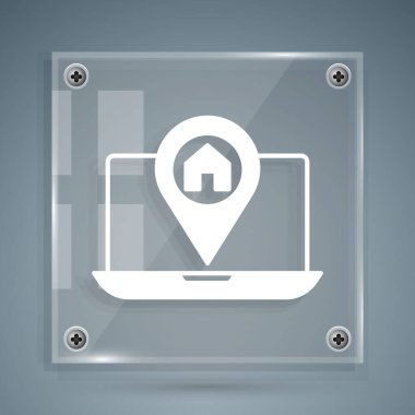 Şehir haritası yön bulma simgesinin beyaz bilgileri gri arkaplanda izole edildi. Laptop Uygulama Arayüzü tasarımı. Yer belirleme konsepti. Kare cam paneller. Vektör