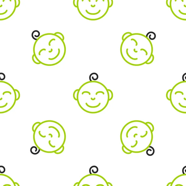 Ligne Happy petit garçon tête icône isolé motif sans couture sur fond blanc. Visage de bébé garçon. Vecteur — Image vectorielle