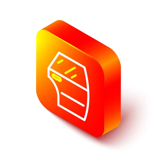 Isometrische Linie Autotür-Symbol isoliert auf weißem Hintergrund. Orangefarbene quadratische Taste. Vektor — Stockvektor
