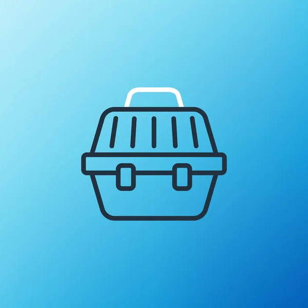 Line Pet carry case Symbol isoliert auf blauem Hintergrund. Transportbehälter für Tiere, Hund und Katze. Behälter für Tiere. Tiertransportbox. Buntes Rahmenkonzept. Vektor — Stockvektor
