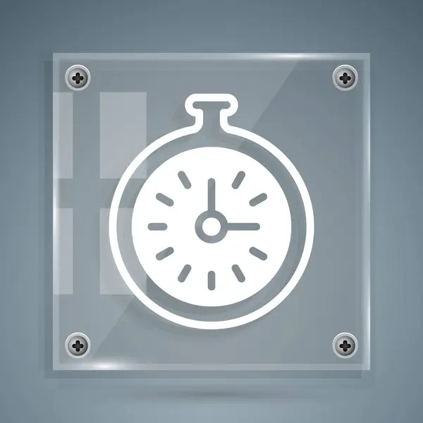 White Pocket watch icon isolated on grey background. Square glass panels. Vector — Stock Vector