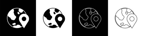 Set Location on the globe icon isolated on black and white background. World or Earth sign. Vector