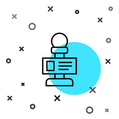 Siyah çizgi mikrofon simgesi beyaz arkaplanda izole edildi. Radyodaki mikrofondan. Sözcü işareti. Rastgele dinamik şekiller. Vektör