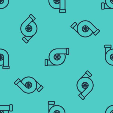 Siyah çizgi otomotiv turbo şarj ikonu yeşil arkaplandaki kusursuz deseni izole etti. Araç performans turboyu. Turbo kompresör indüksiyonu. Vektör