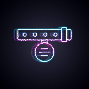 Siyah arkaplanda isim etiketi simgesi olan parlak neon çizgisi. Evcil hayvanlar için basit malzemeler. Kedi köpek bakımı. Evcil hayvan zincirleri. Vektör