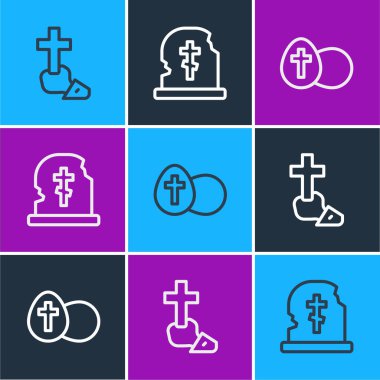 Hristiyan haçı, Paskalya yumurtası ve mezar taşı ikonu. Vektör