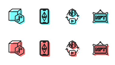 NFT dijital şifreleme sanatı, Ethereum ETH ve simge satırını ayarla. Vektör