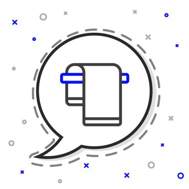 Askıdaki çizgi havlusu simgesi beyaz arkaplanda izole edildi. Banyo havlusu ikonu. Renkli taslak konsepti. Vektör