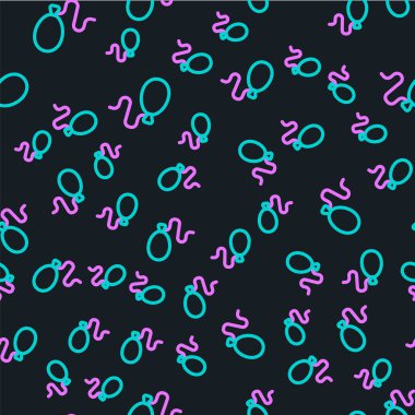 Kurdele ikonlu çizgi balonları siyah arkaplanda izole edilmiş kusursuz desen. Mutlu Paskalyalar. Vektör