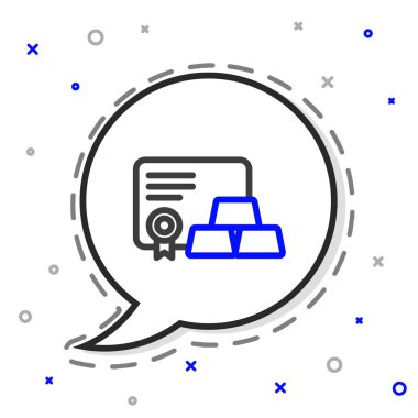 Beyaz arkaplanda sertifika simgesi olan satır altın çubukları. Bankacılık işi konsepti. Renkli taslak konsepti. Vektör