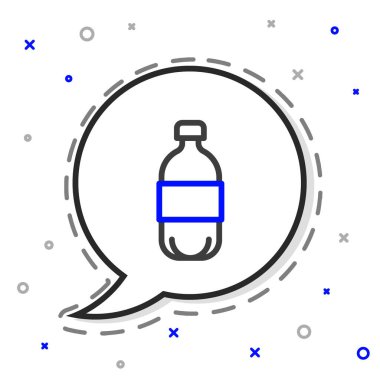 Beyaz arka planda izole edilmiş bir şişe su. Soda su içme tabelası. Renkli taslak konsepti. Vektör