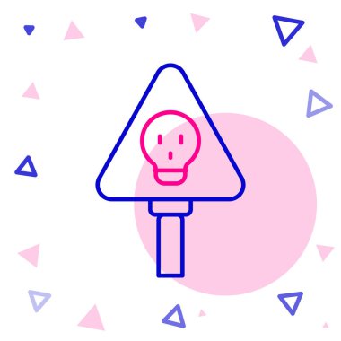 Çizgi kemikleri ve kafatası, beyaz arka planda izole edilmiş toksik uyarı ikonu olarak görülüyor. Renkli taslak konsepti. Vektör