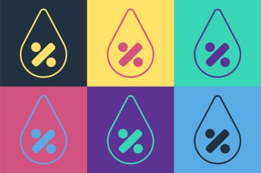 Pop Art Su Düşürme yüzdesi simgesi renk arkaplanında izole edildi. Nem analizi. Vektör