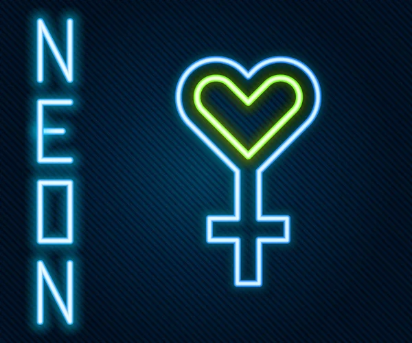 Linha de néon brilhante Ícone de símbolo de gênero feminino isolado no fundo preto. Símbolo de Vénus. O símbolo de um organismo feminino ou mulher. Conceito de esboço colorido. Vetor —  Vetores de Stock