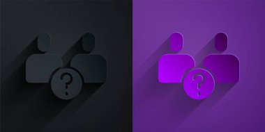 Kağıt kesiği. Mor arkaplanda siyah üzerine izole edilmiş karmaşık ilişki simgesi. İletişim kötü. İş arkadaşlığı karmaşık bir ilişki. Kağıt sanatı tarzı. Vektör