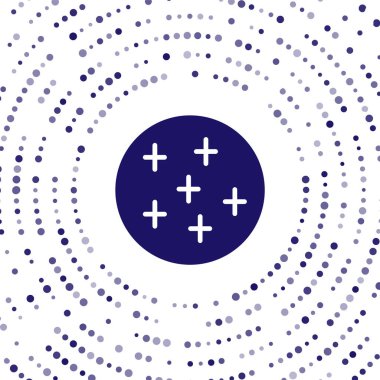 Mavi Dolunay simgesi beyaz arkaplanda izole edildi. Bulutlu gece işareti. Uyku rüyalarının sembolü. Gece ya da yatak zamanı tabelası. Soyut çember rastgele noktalar. Vektör