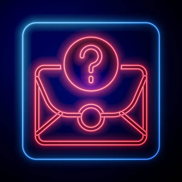 Ragyogó neon boríték kérdőjel ikon elszigetelt fekete háttérrel. Egy kérdőjellel ellátott levél. Küldje be a kérést e-mailben. Vektor — Stock Vector