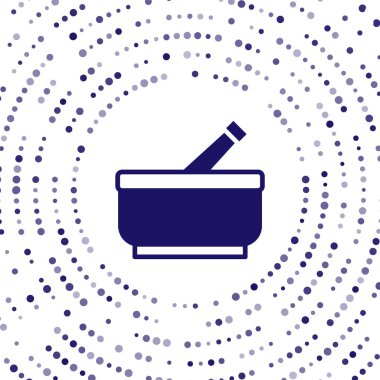 Mavi havan topu ve tokmak simgesi beyaz arkaplanda izole edildi. Soyut çember rastgele noktalar. Vektör