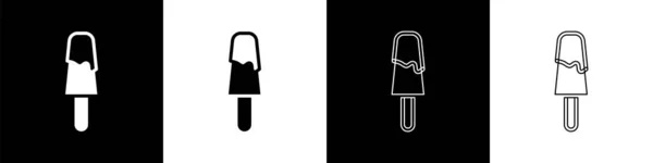 Zestaw ikona lody izolowane na czarno-białym tle. Słodki symbol. Wektor — Wektor stockowy