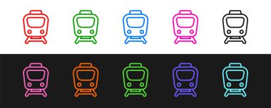 Çizgi Tren simgesini siyah beyaz arkaplanda izole et. Toplu taşıma sembolü. Metro treni nakliyesi. Metro yeraltı. Vektör