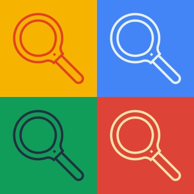 Pop sanat eseri büyüteç simgesi renk arkaplanında izole edilmiş. Arama, odaklanma, yakınlaştırma, iş sembolü. Vektör