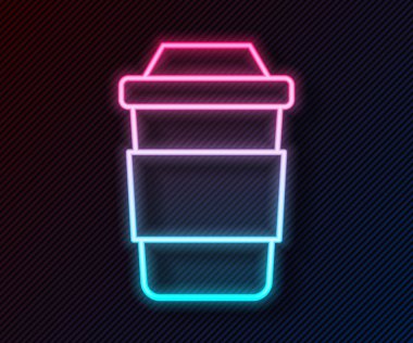 Siyah arka planda izole edilmiş parlak neon çizgili çay ikonu. Vektör
